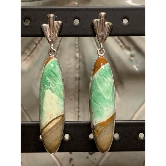 Sterling Silver and Variscite Earrings Dangle SEE FULL DESCRIPTION - Picture 8 of 8